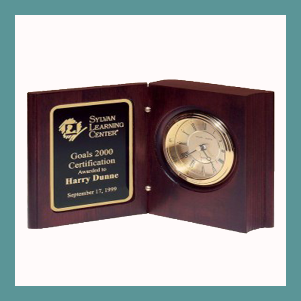 Mahogany-Finish Book Clock — Mr. Trophy Shop