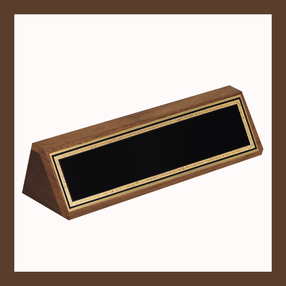 WALNUT FINISH DESK BLOCK — Mr. Trophy Shop